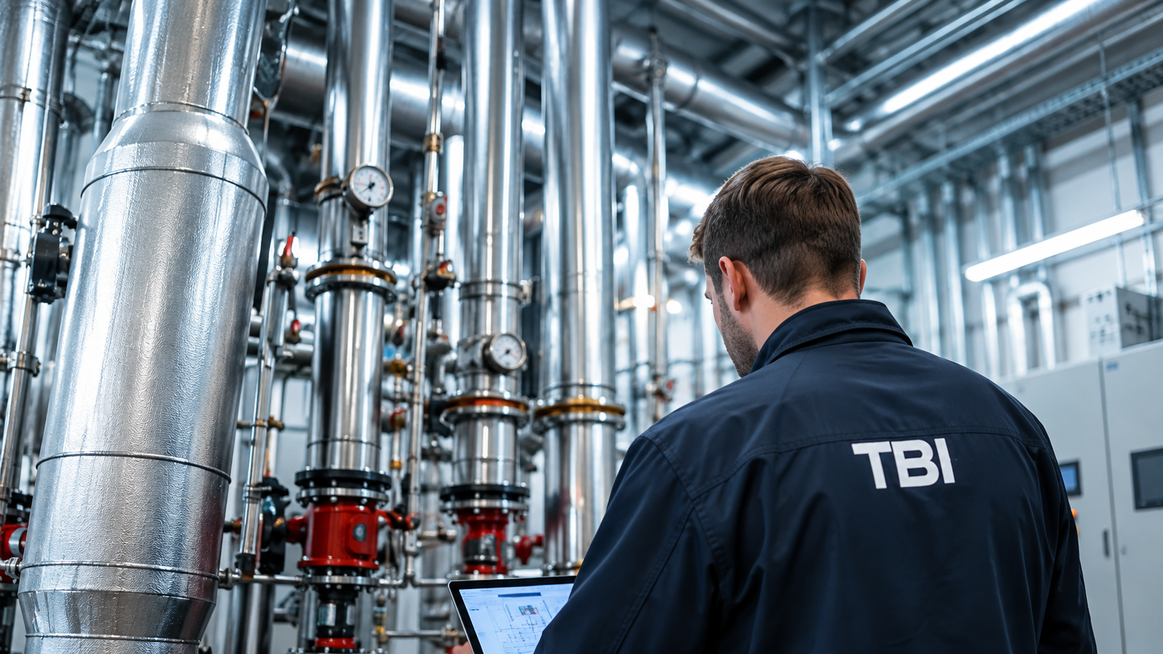TBI Techniker bei der Betreuung technischer Gebäudeanlagen